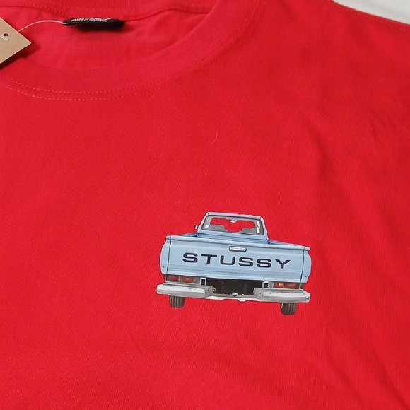 Stussy Men's Vibrant Red Short Sleeve Tee With Truck Graphics - Picture 2 of 4